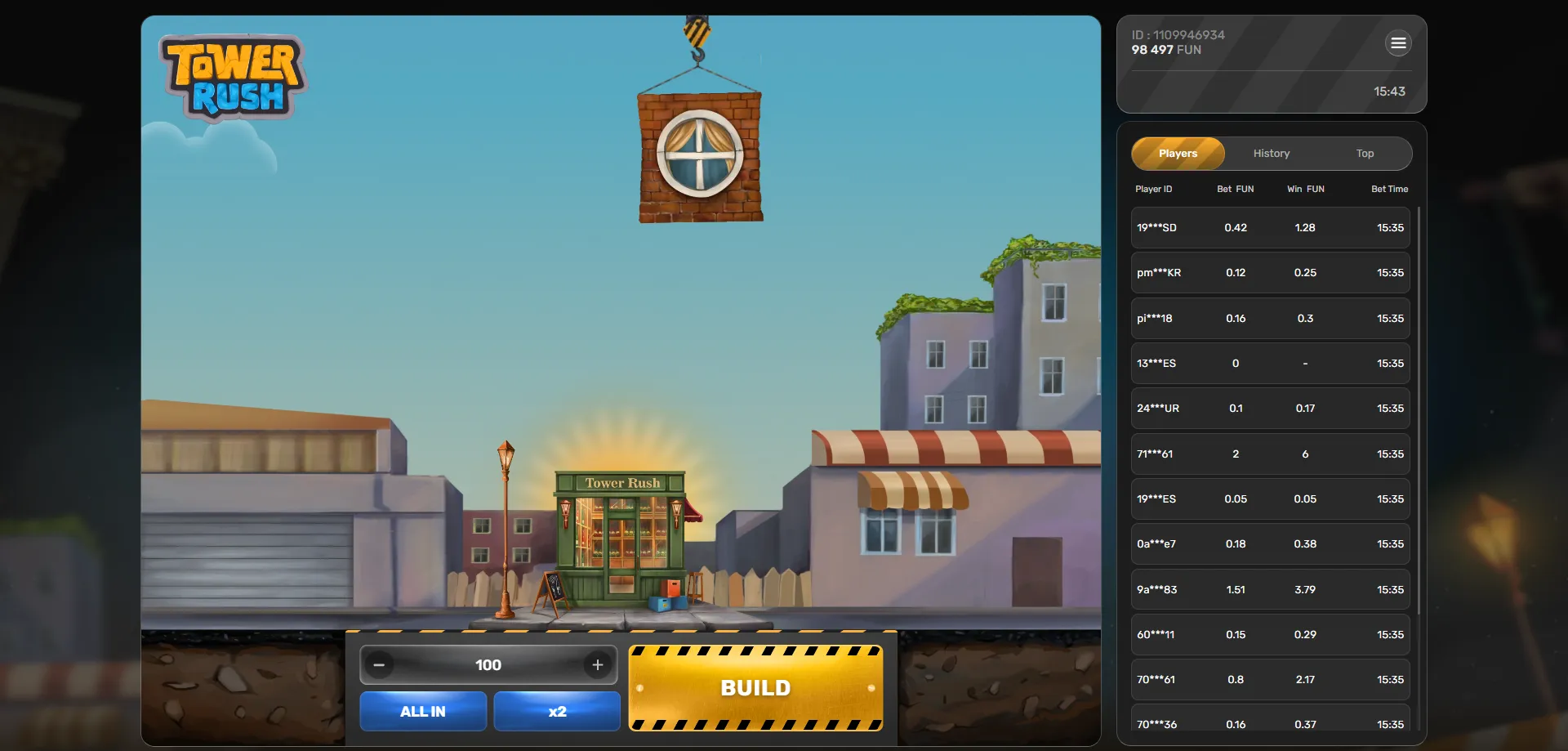 How to start playing Tower Rush casino game step by step
